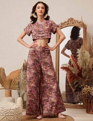 Women Leaf Print Crop Top & Palazzos Co-Ord Set – Fusion Style