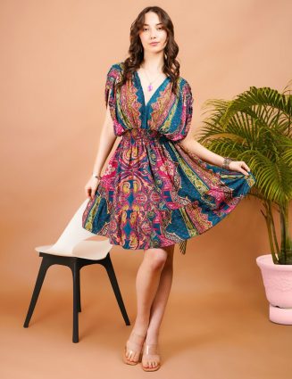 Radiant Glow Paisley Print Boho Mini Dress – Women’s