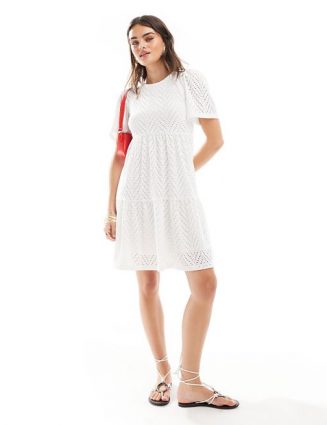 JDY Broderie Mini Boho Dress in White
