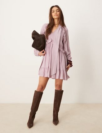 Dusty Pink Boho Mini Dress with Ruffle Details – Nobody's Child