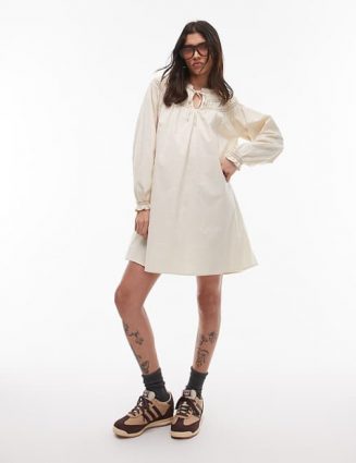 Creme Boho Smock Dress with Chuck Detailing