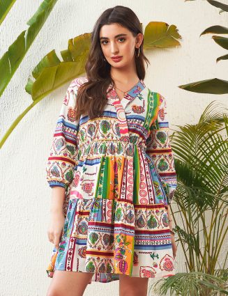 Ethnic Motif Printed Pure Cotton Fit & Flare Boho Dress