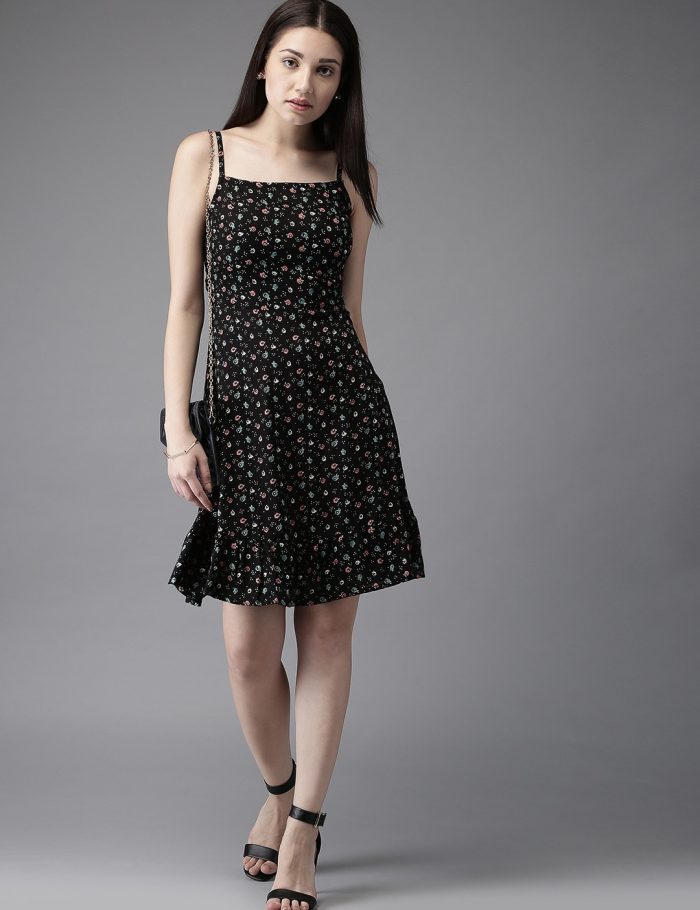 5f4184ca-c845-4c7d-bb31-07925327c3cc1692355553328-Moda-Rapido-Black--Pink-Lightweight-Printed-Drop-Waist-Dress-2