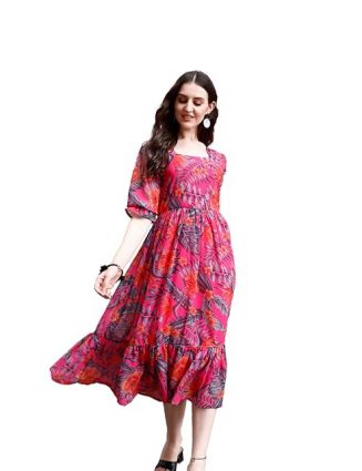 SMOWKLY Women Georgette Floral Printed Chic A-Line Dress