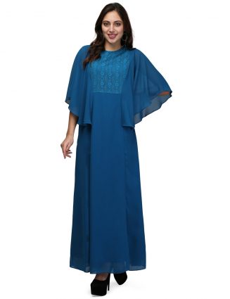 Solid Color Cape Sleeve Lace A-Line Maxi Dress