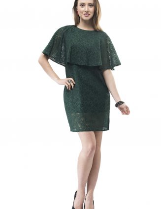 Green Cotton Floral Lace Cape Midi Dress