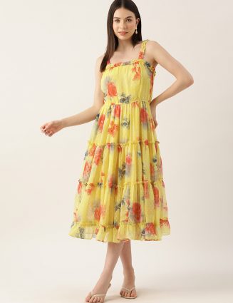 Floral Print Georgette Fit & Flare Boho Midi Dress