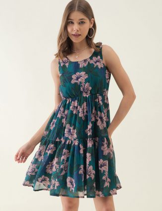 Floral Print Georgette Fit & Flare Boho Mini Dress