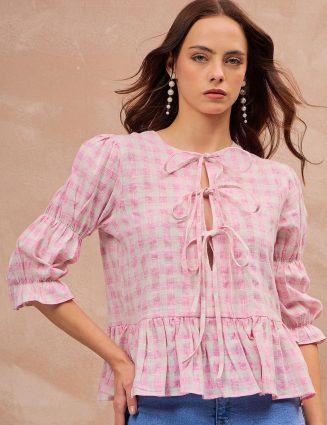 Street Style All About You Checked Cotton Peplum Crop Top